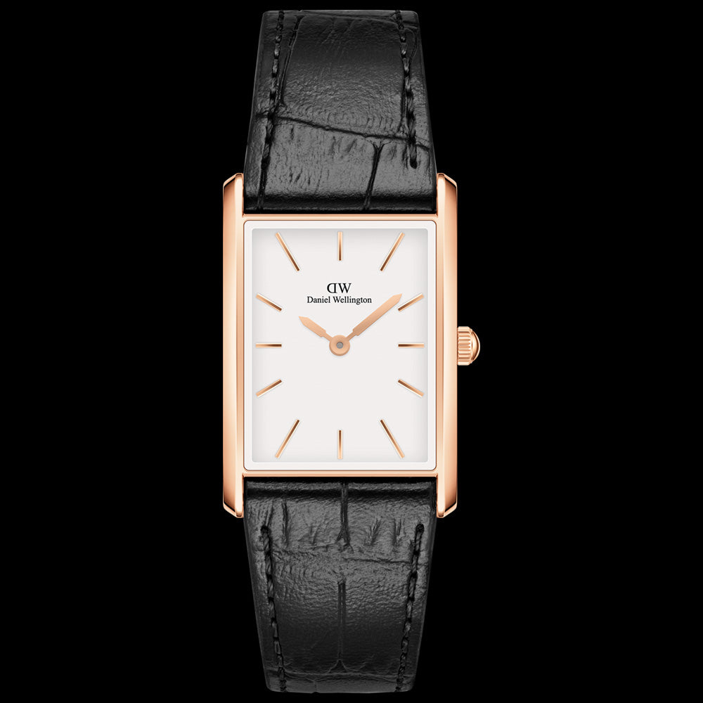 DANIEL WELLINGTON BOUND BLACK CROC LEATHER MEN'S ROSE GOLD WHITE DIAL WATCH