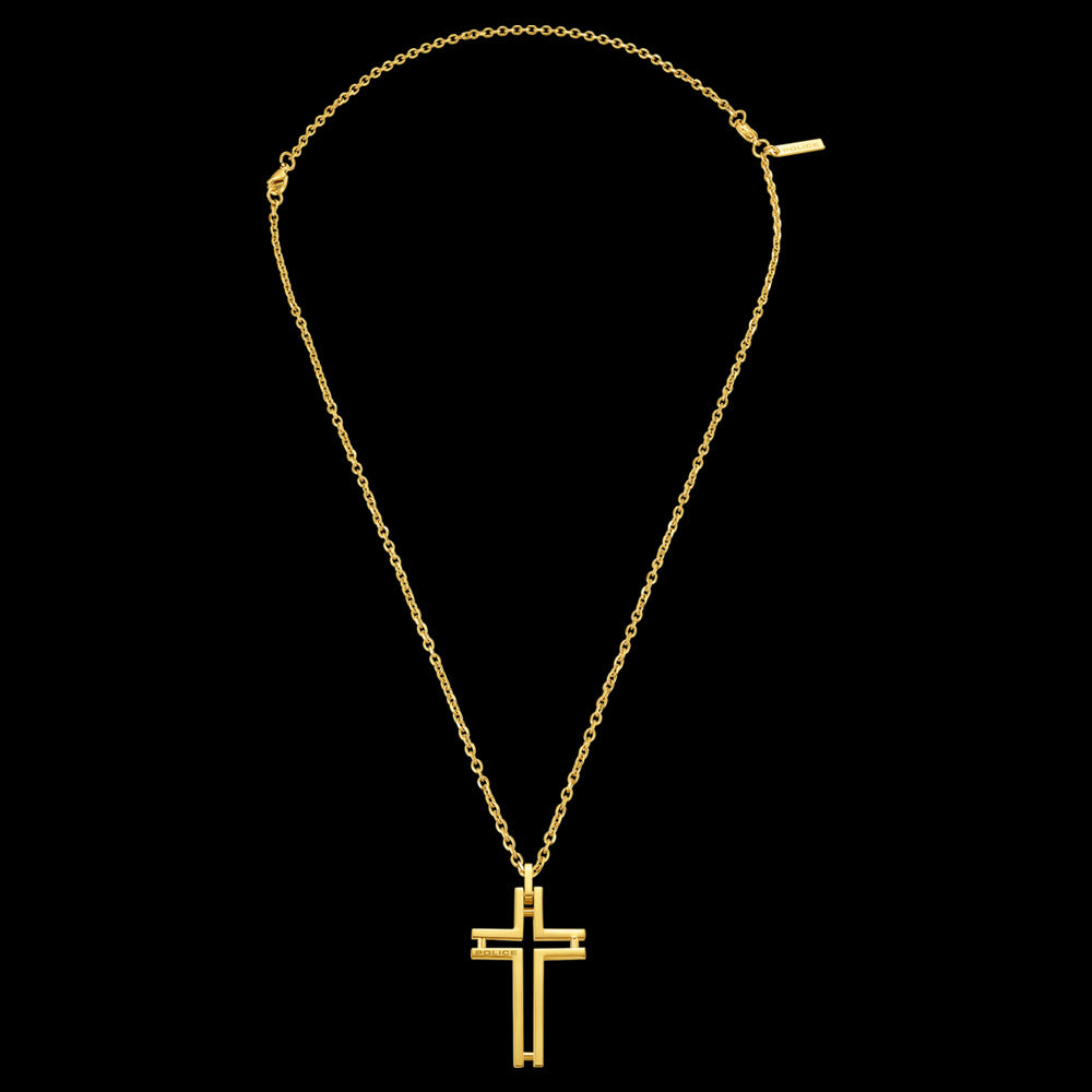 POLICE FRAMED GOLD CROSS MEN'S NECKLACE - FULL VIEW