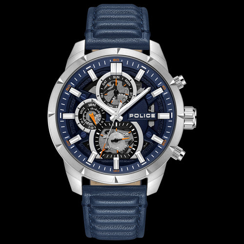 POLICE NEIST SILVER BLUE DIAL LEATHER MEN'S WATCH