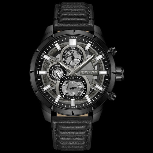 POLICE NEIST GREY DIAL BLACK LEATHER MEN'S WATCH