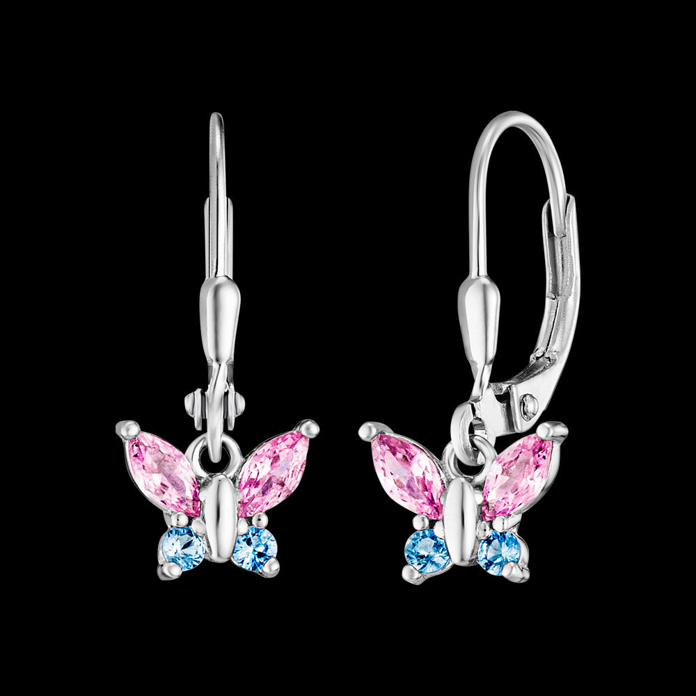 Butterfly Pink Blue CZ Lever Back Children s Earrings Australia Silver Steel