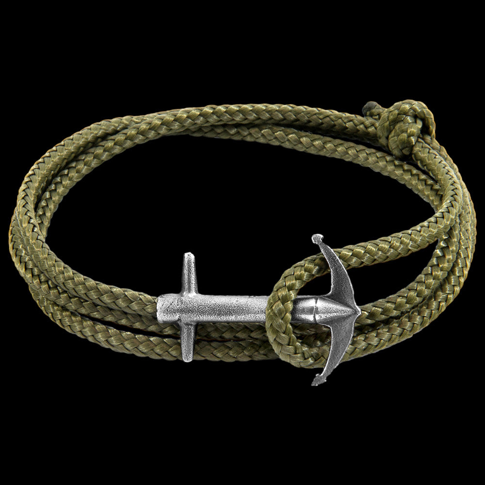 ANCHOR & CREW ADMIRAL SILVER KHAKI GREEN ROPE BRACELET