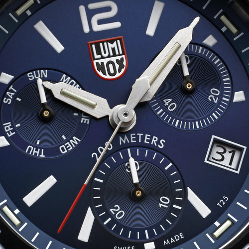 LUMINOX PACIFIC DIVER BLUE DIAL CHRONOGRAPH WATCH 3144 - DIAL CLOSE-UP