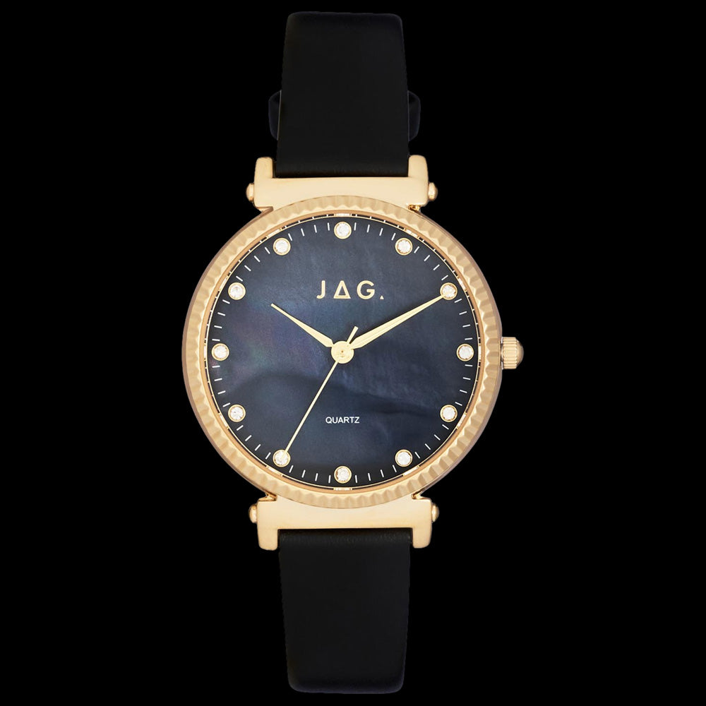 JAG VICTORIA BLACK LEATHER GOLD LADIES WATCH