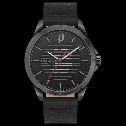 POLICE BARWARA MEN'S BLACK LEATHER WATCH