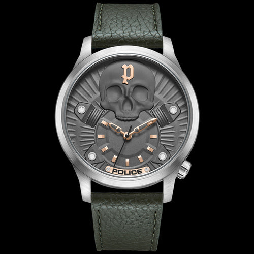 POLICE JET MEN'S GUNMETAL GREY SKULL DIAL WATCH