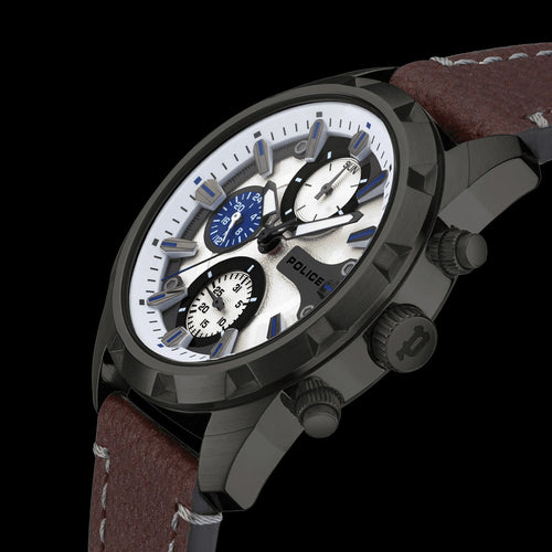 POLICE NAYARA MEN'S WHITE DIAL BROWN LEATHER WATCH
