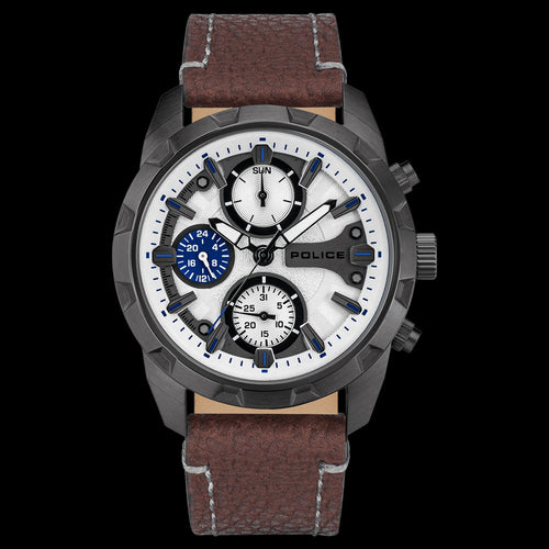 POLICE NAYARA MEN'S WHITE DIAL BROWN LEATHER WATCH