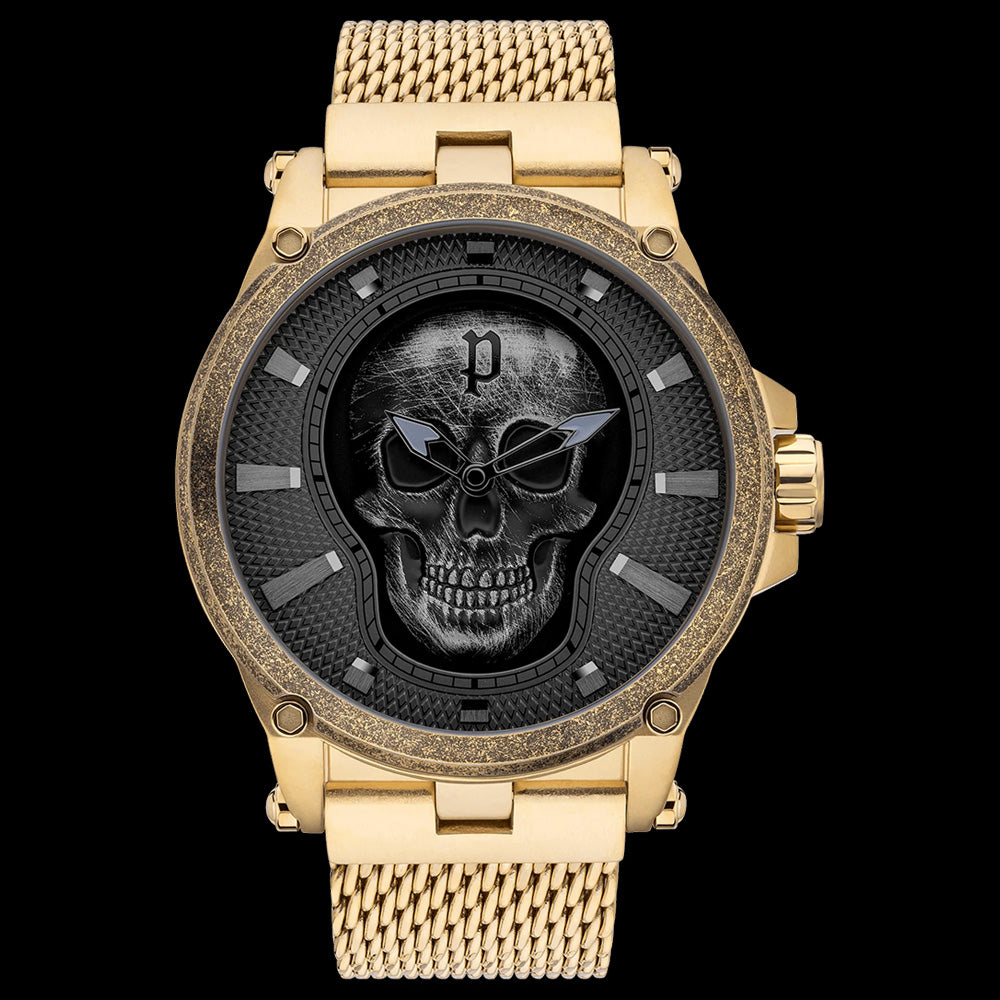 POLICE VERTEX MEN'S GOLD SKULL WATCH