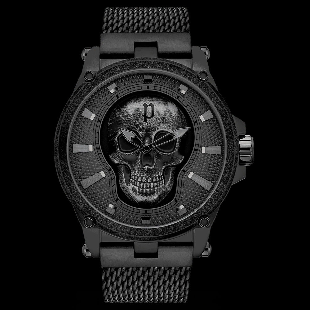 Police Vertex Men's All Black Skull Watch | Australia – Silver Steel