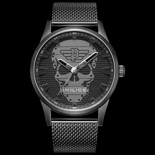 POLICE RISSINGTON MEN'S ALL BLACK SKULL WATCH