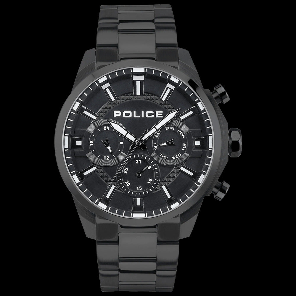 Police Menelik Men's All Black Watch Australia Silver Steel