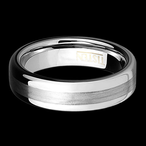 TISTEN MEN’S BRUSHED CENTRE 6MM DOME BAND RING - FRONT VIEW