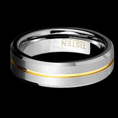 TISTEN MEN’S GOLD GROOVE 6MM BAND RING - TOP VIEW