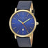 TED BAKER GRAHAM GOLD BLUE DIAL PATTERN LEATHER WATCH - TILT VIEW