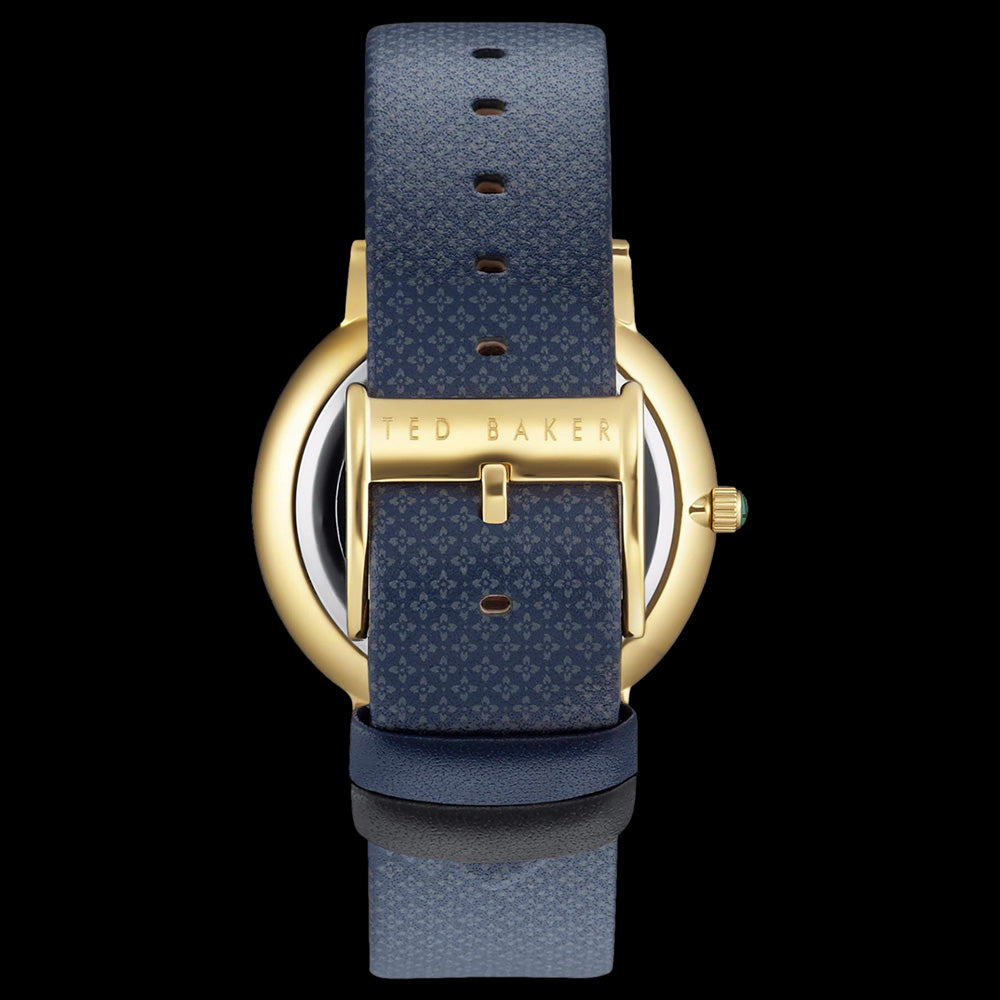 TED BAKER GRAHAM GOLD BLUE DIAL PATTERN LEATHER WATCH - BACK VIEW