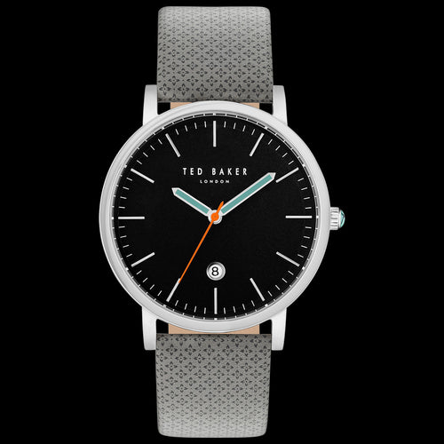 TED BAKER GRAHAM SILVER BLACK DIAL GREY PATTERN LEATHER WATCH