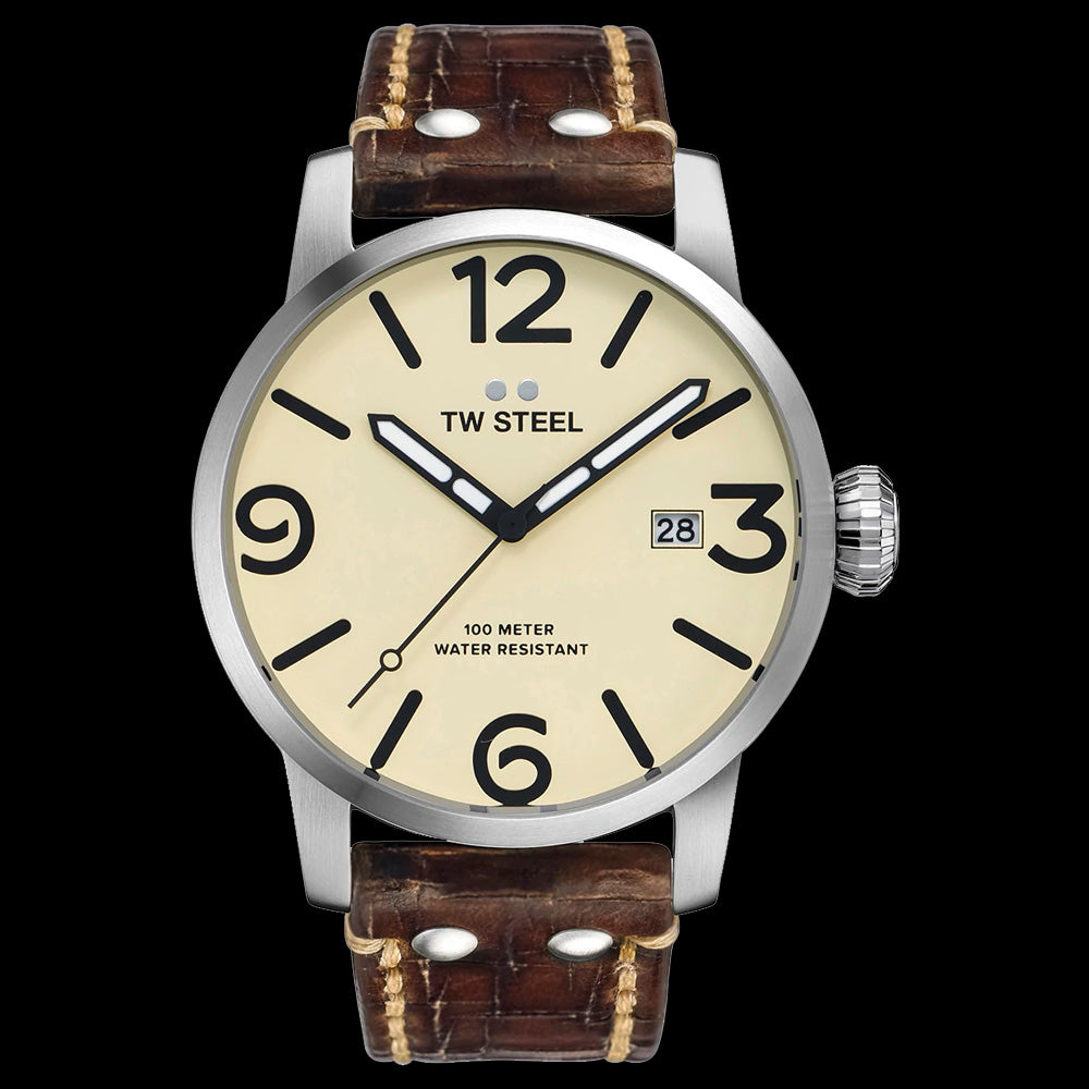 TW Steel Maverick Orologio Unisex 48 Mm - Quarz Analogico Con Cinturino In Pelle E Cassa In Acciaio 316L - 10 ATM