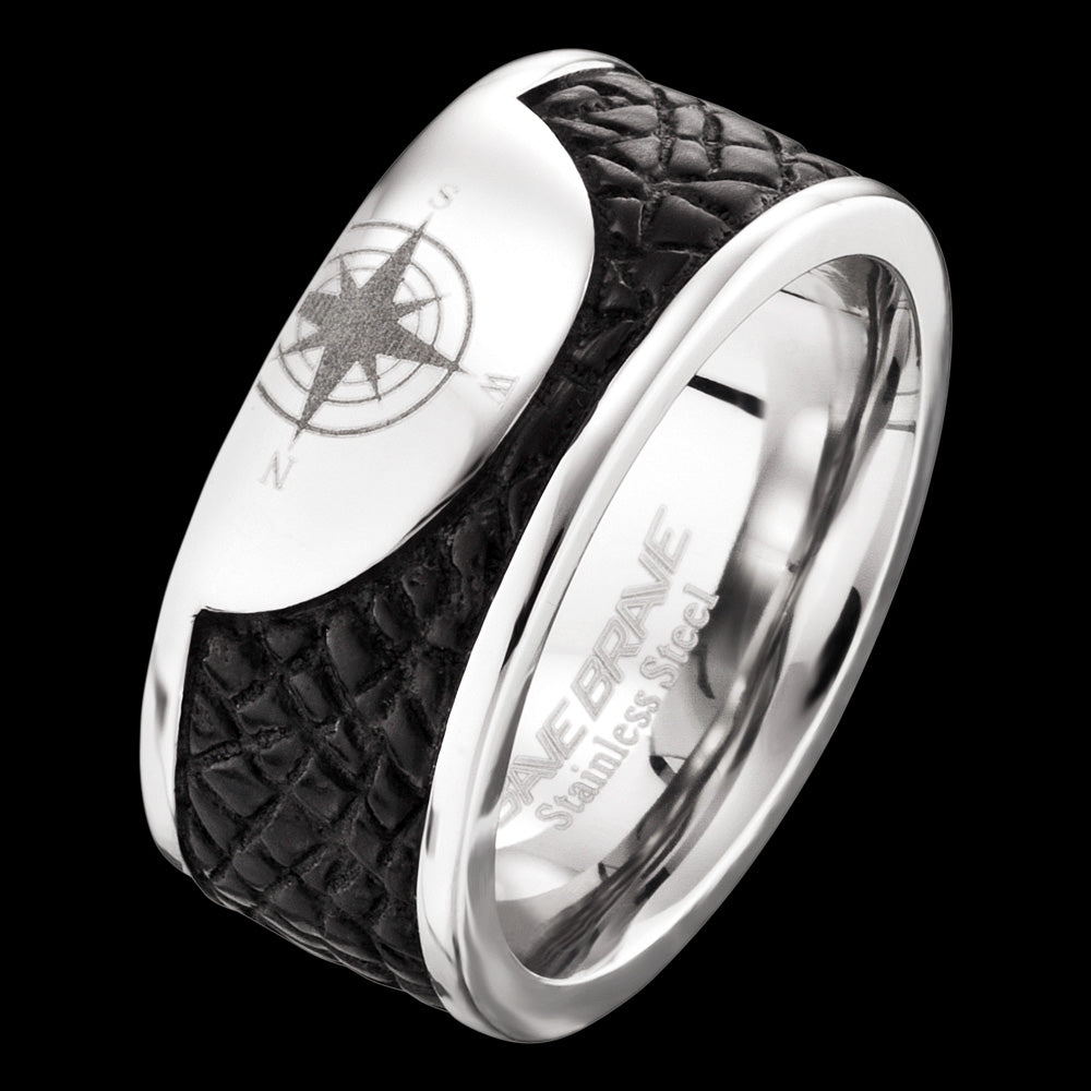 Stainless Steel Men s Compass Ring Save Brave Australia Silver Steel