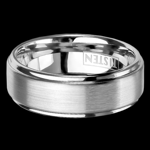 TISTEN MEN’S BRUSHED STEP EDGE 6MM BAND RING - FRONT VIEW