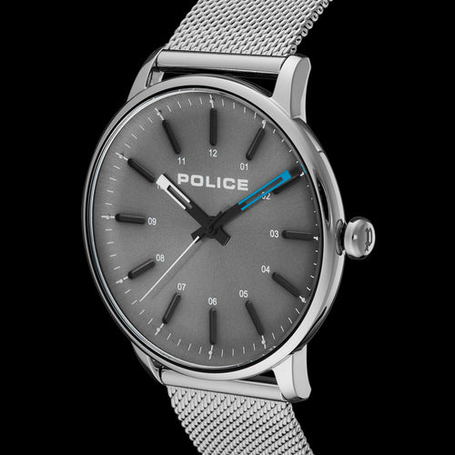 POLICE MEN’S NORMAN GREY DIAL SILVER MESH WATCH - TILT VIEW