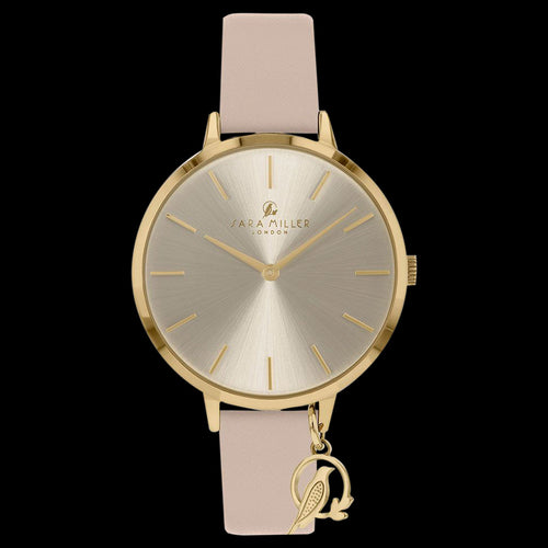 SARA MILLER CHELSEA CHARM 34MM SUNRAY DIAL GOLD BEIGE LEATHER WATCH