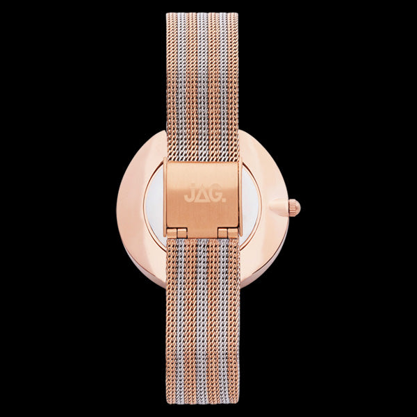 JAG LADIES TEGAN ROSE GOLD & SILVER WHITE DIAL WATCH - BACK VIEW