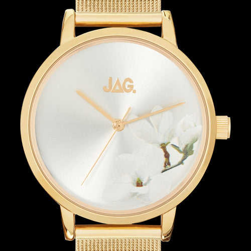 JAG LADIES MIA SILVER DIAL GOLD MESH WATCH - DIAL CLOSE-UP