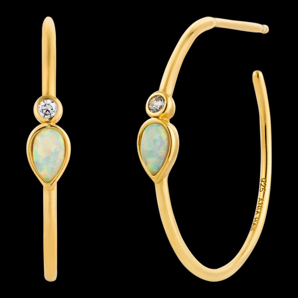 Gold opal hoop earrings discount