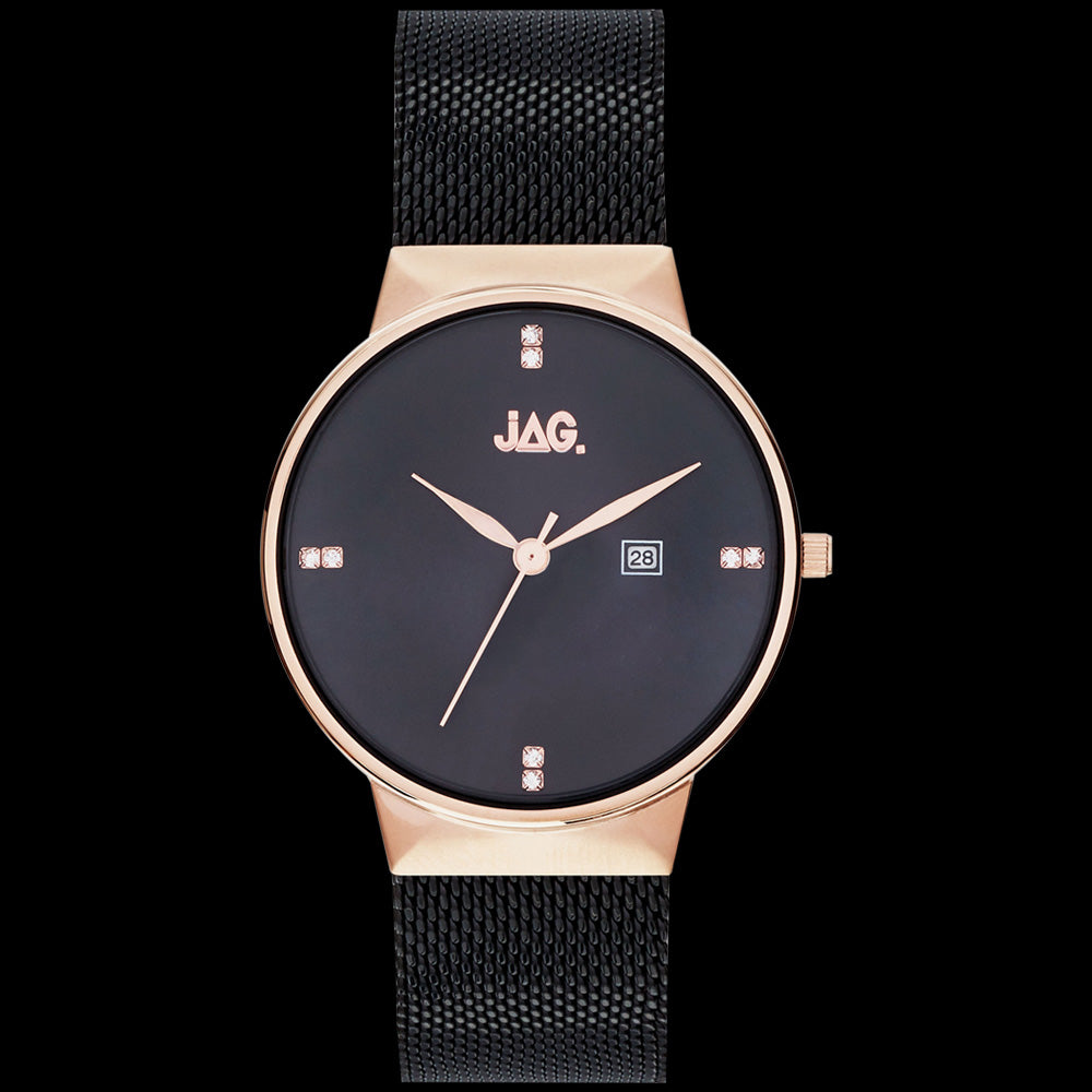 JAG LADIES PRUE ROSE GOLD BLACK MESH WATCH