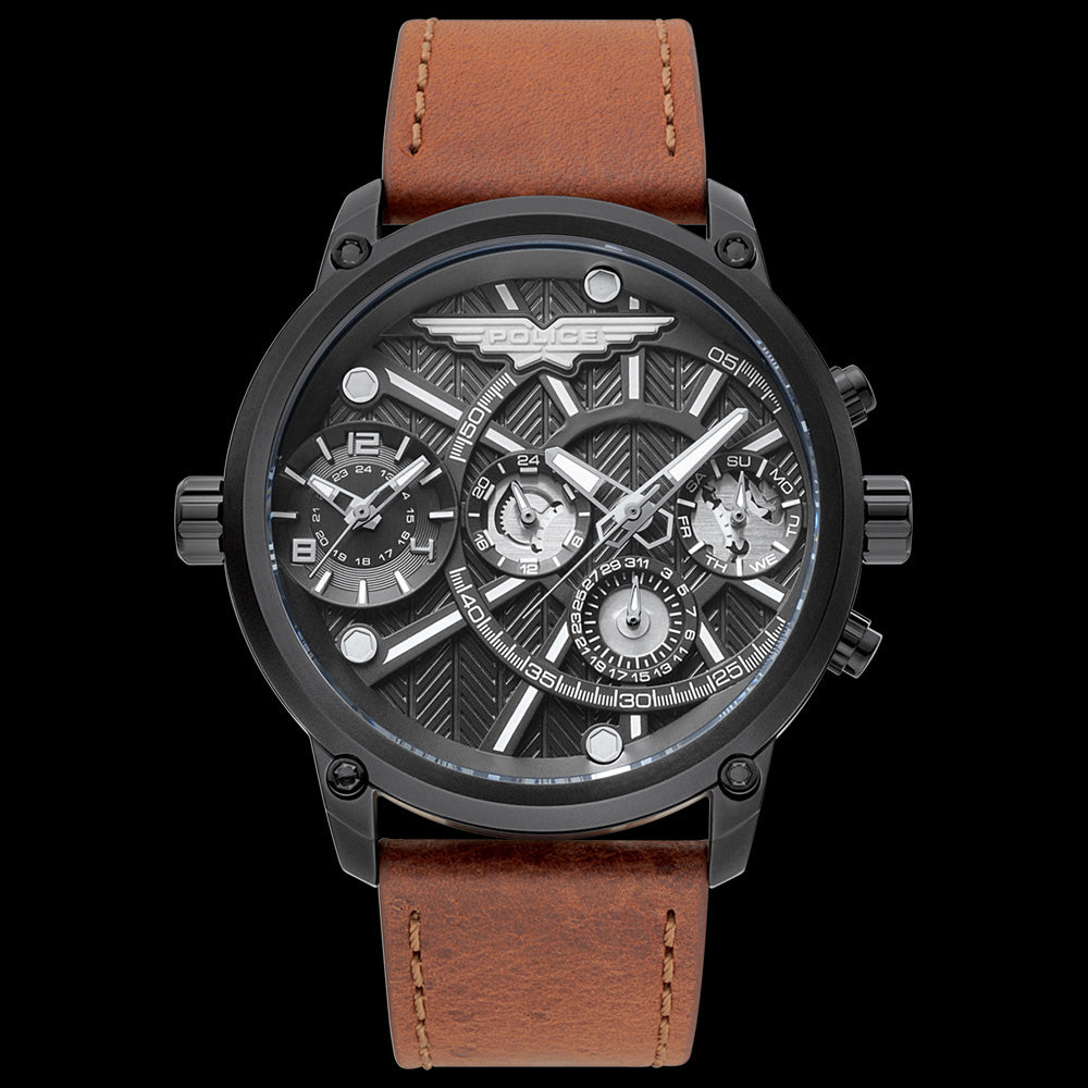 POLICE ONSET BLACK CASE BROWN LEATHER MEN'S WATCH | AUSTRALIA