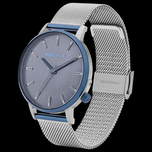 POLICE MEN'S MARMOL BLUE GUNMETAL DIAL MESH WATCH - TILT VIEW