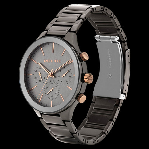 POLICE MEN'S GIFFORD ROSE GOLD DIAL GUNMETAL WATCH - TILT VIEW