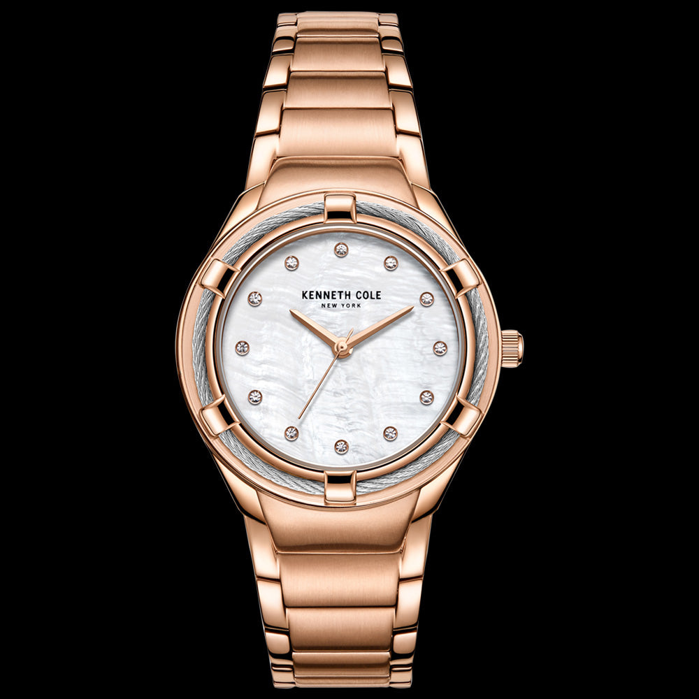 Kenneth Cole Rose Gold Mother Of Pearl Halo Ladies Watch Australia Silver Steel