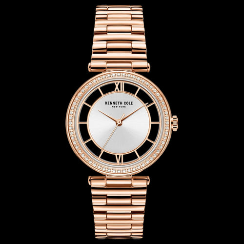 KENNETH COLE ROSE GOLD GEM HALO TRANSPARENCY LADIES LINK WATCH