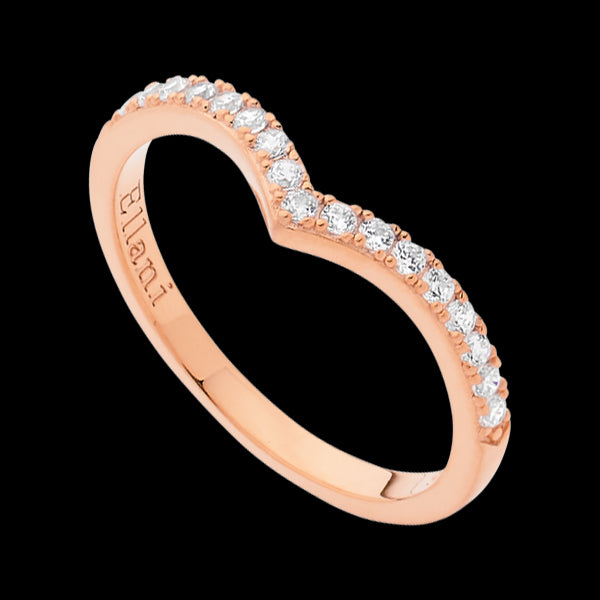 ELLANI STERLING SILVER ROSE GOLD CHEVRON HALF CZ STACKER RING