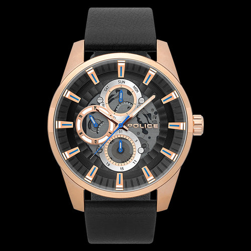 POLICE STAMFORD ROSE GOLD BLACK LEATHER MEN'S WATCH | AUSTRALIA