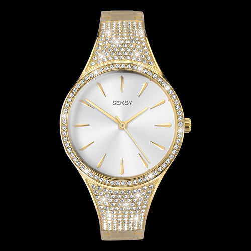 SEKSY LADIES GOLD PAVE SET CRYSTAL BRACELET WATCH