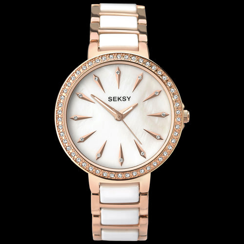 SEKSY LADIES PEARL DIAL ROSE GOLD & WHITE CERAMIC WATCH