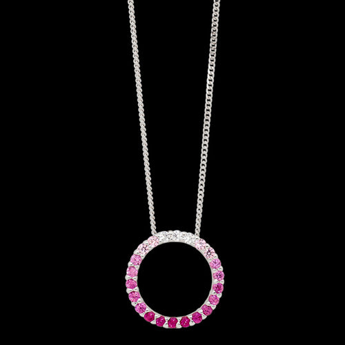 ELLANI STERLING SILVER 15MM OPEN CIRCLE GRADUATING PINK CZ NECKLACE