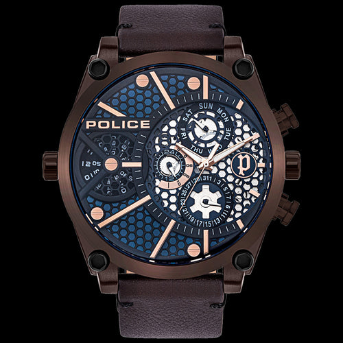 POLICE VIGOR BLUE DIAL BROWN LEATHER MEN'S WATCH | AUSTRALIA