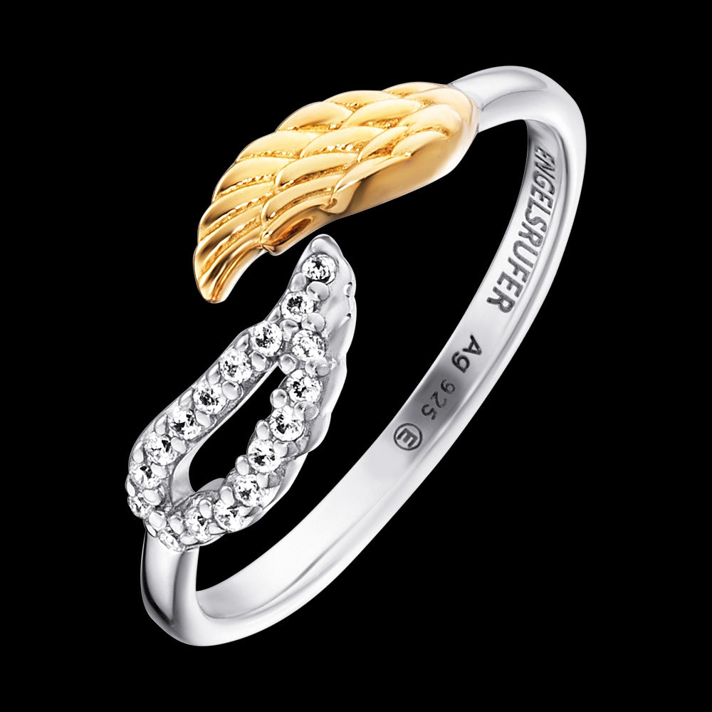 ENGELSRUFER SILVER GOLD DOUBLE CZ WING RING Silver Steel