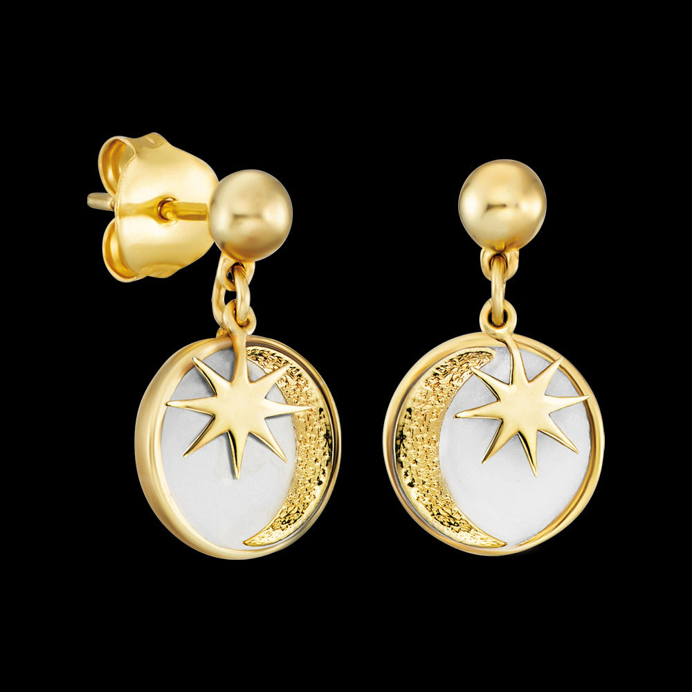 ENGELSRUFER GOLD SUN, MOON & STAR ENAMEL EARRINGS