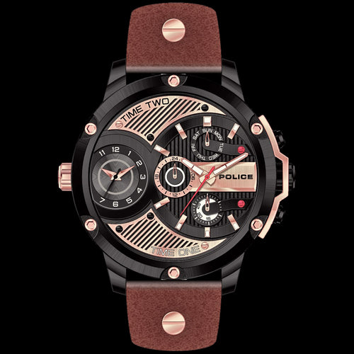 POLICE LEADER BLACK IP ROSE GOLD LEATHER MEN'S WATCH | AUSTRALIA