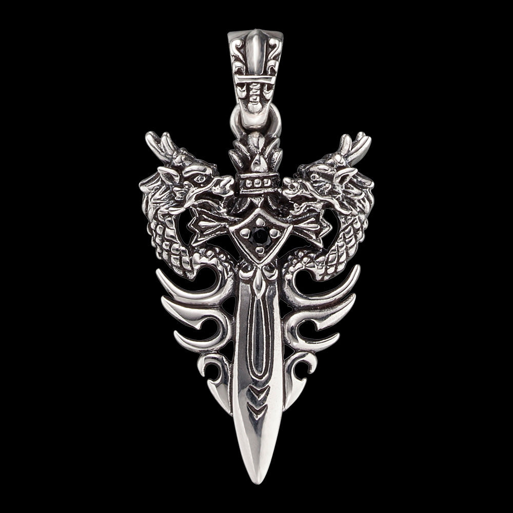 DRAGON AND SWORD MEN'S SILVER PENDANT | SAVE BRAVE AUSTRALIA