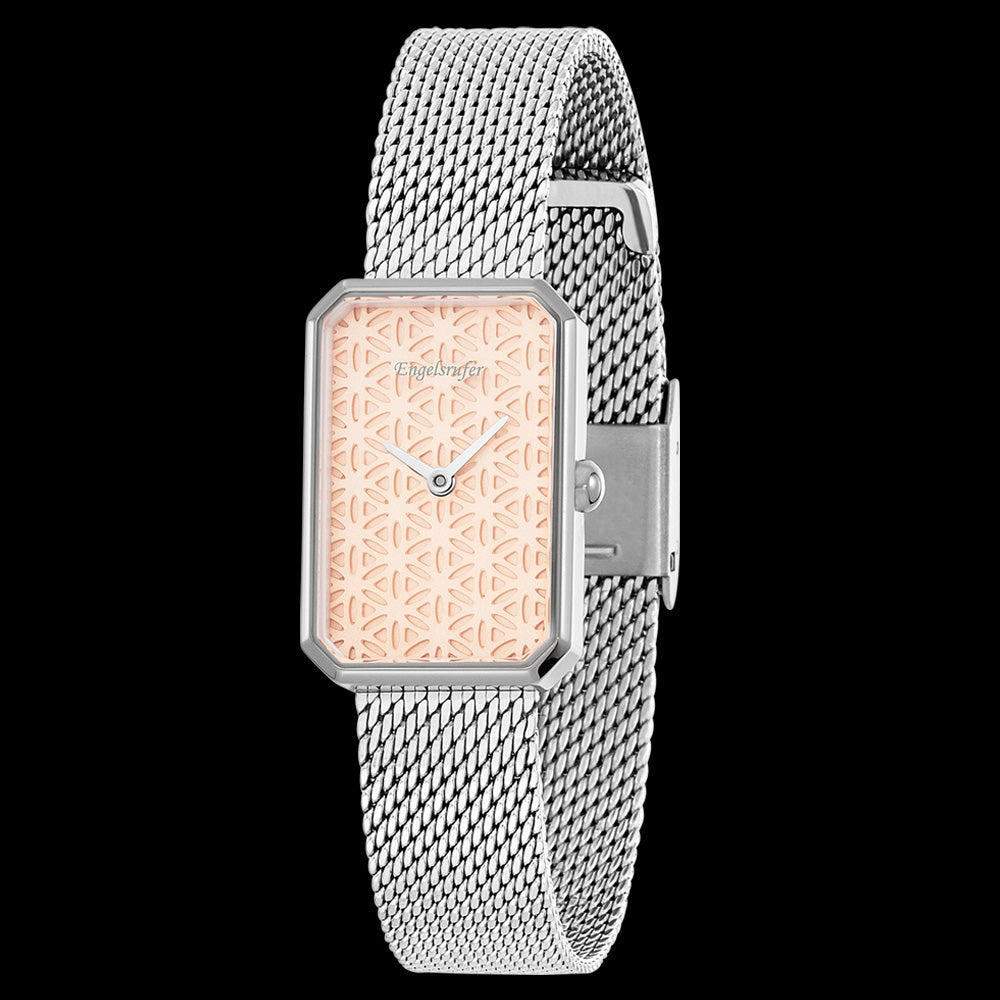 ENGELSRUFER SILVER FLOWER OF LIFE MESH WATCH - ANGLE VIEW