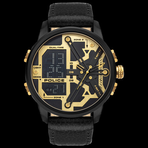 POLICE MARSDEN MEN'S GOLD BLACK LEATHER WATCH | AUSTRALIA