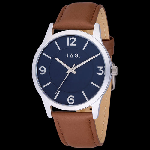 JAG MEN'S ISAAC BLUE DIAL BROWN LEATHER WATCH - TILT VIEW