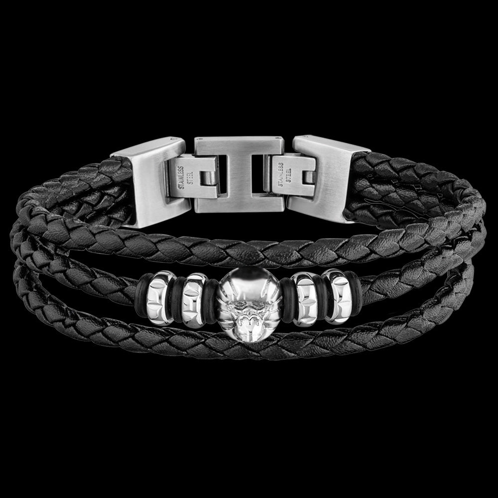 SAVE BRAVE MEN'S TITUS SILVER GORILLA LEATHER BRACELET