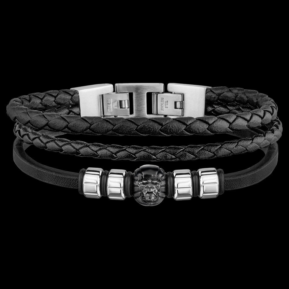 SAVE BRAVE MEN'S TITUS BLACK GORILLA LEATHER BRACELET